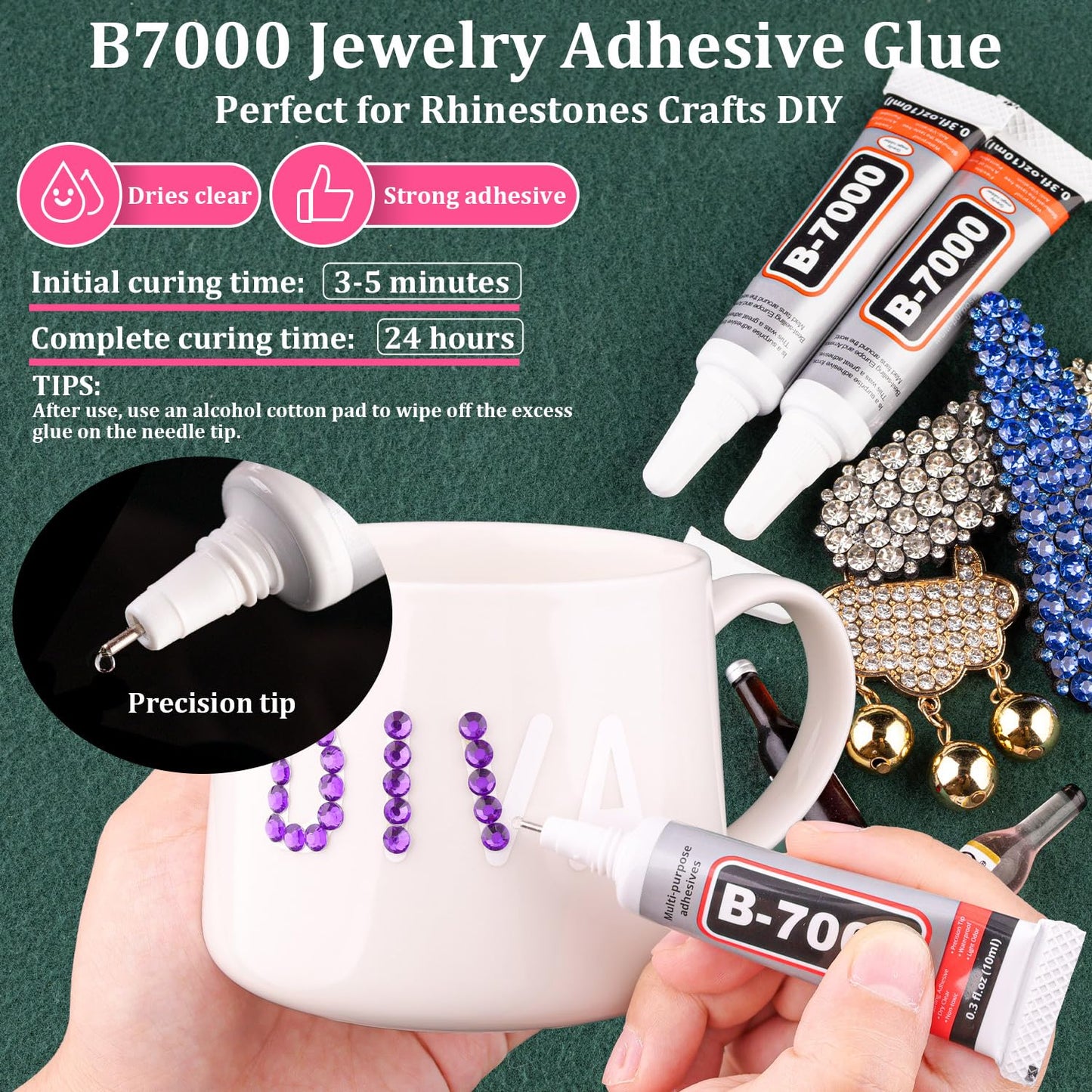 Resin Rhinestones for Crafting with B7000 Jewelry Glue, 2 Boxes Dark Violet Flatback Crystals with 3Pcs 10ml Glue for Bedazzling Crafts Nail Art Makeup, Non Hotfix Gems for Clothing Shoes