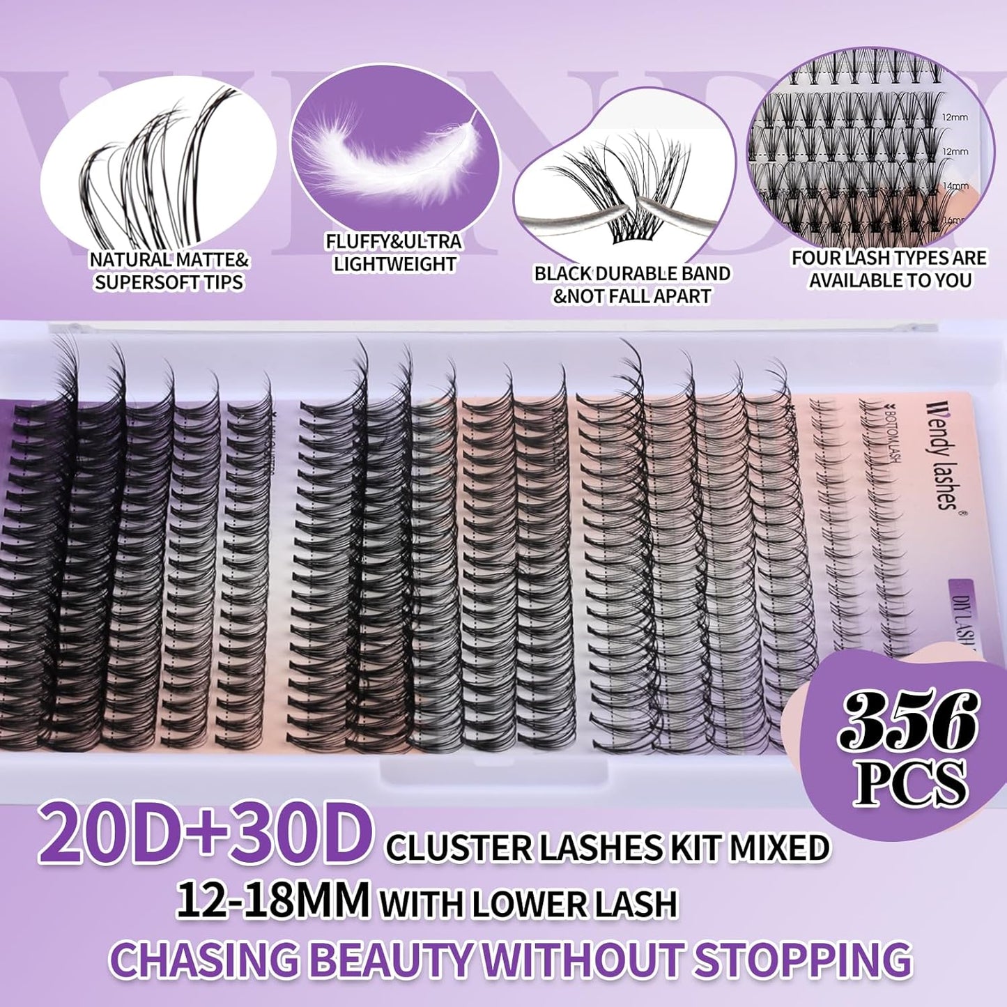 DIY Lash Extension Kit Lash Clusters With Bottom Lashes 20/30/40/50D 12-18mm Multi-types Individual Lashes Bond and Seal, Spike, Volume Lashes Kit Lash Applicator(20/30 Kit)