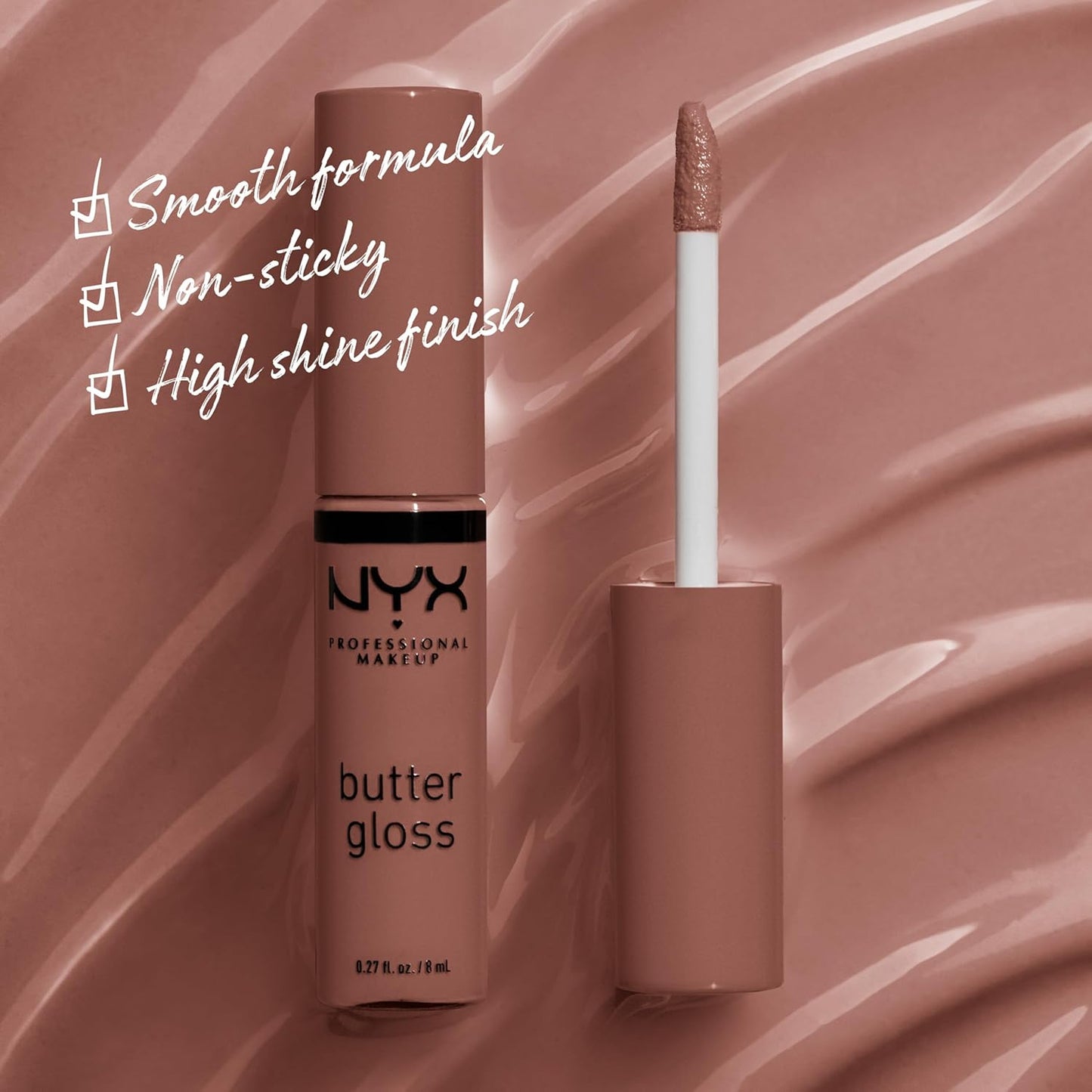 NYX PROFESSIONAL MAKEUP Butter Gloss Brown Sugar, Non-Sticky Lip Gloss - Butterscotch (Neutral Light Brown)