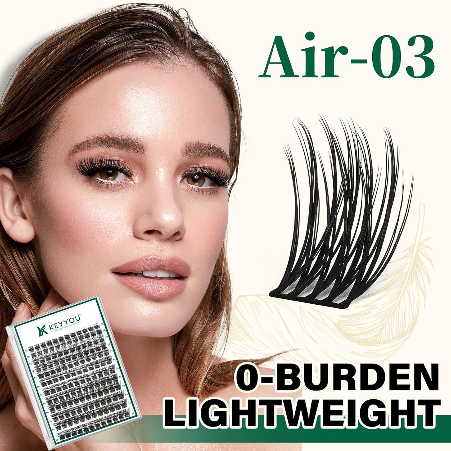 Lash Clusters 144pcs Individual Lashes D Curl 14mm Eyelash Clusters KEYYOU Air Touch Cluster Lashes Super Lightweight Soft Wispy Comfortable Easy DIY at Home(Air03-D-14mm)