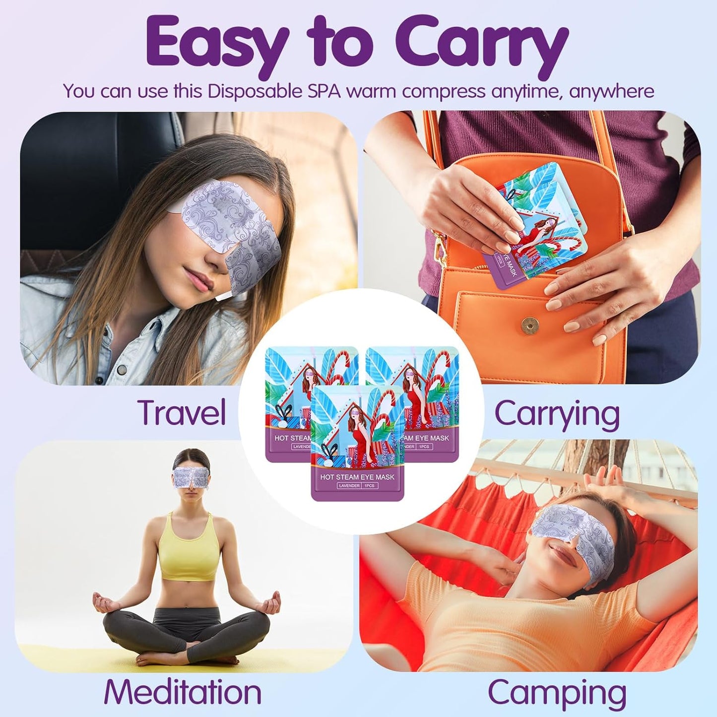 60 Pcs Disposable Steam Eye Mask Bulk Heated Eye Masks for Dry Eyes Spa Warming Eye Mask Self Heating Eye Masks with Warm Moist Warm Compress for Eye Stress Dark Circle Relief Sleep Mask(Lavender)