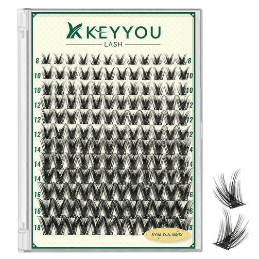 Lash Clusters Manga Lash Extension KEYYOU LASH D Curl 144pcs 8-18mm Wispy Eyelash Clusters Natural Volume Eyelash Extensions Individual Lashes DIY at Home(KY08,D-8-18MIX)