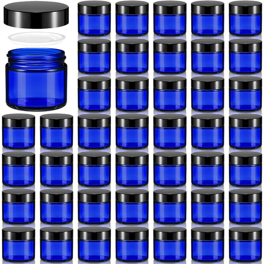 Domensi 72 Pcs 2 oz Glass Jars with Lids Travel Size Round Leakproof Empty Cosmetic Jars with Inner Liners Lid for Storing Makeup Lotions Face Cream Ointments Candle DIY Making (Cobalt Blue)
