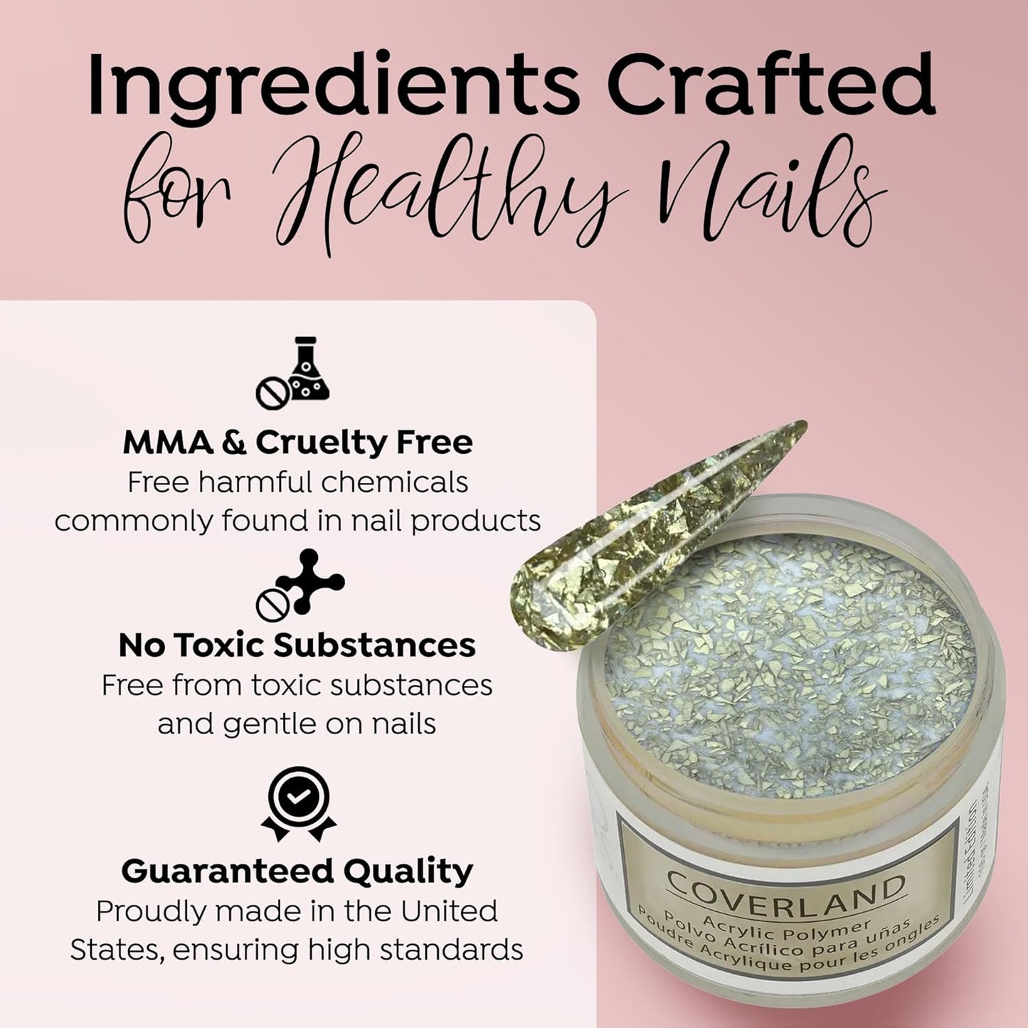 Tones Coverland Acrylic Nail Powder "Crushed Gold" - Limited Edition Acrylic Powder for Nail Design, Sculpting, and Masking Nail Bed Imperfections - Professional Acrylic Nail Supplies - (1.5 Oz)