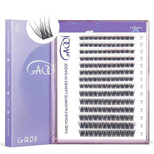 GAQQI Lash Clusters, Eyelash Clusters C Curl Cluster Lashes 168PCS 10-16MM, Wispy Individual Lashes Natural Cluster Eyelash Extensions (GQ03,10-16mm, C Curl)
