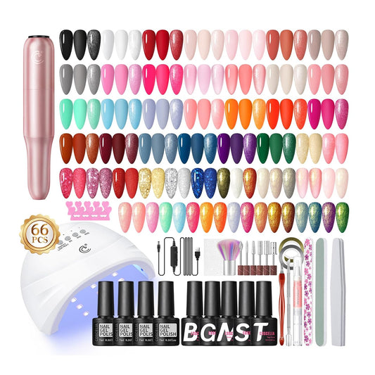 COSCELIA 66pcs Gel Nail Polish Kit with U V light and Drill Starter Kit 35 Colors Fall Gel Polish Set 5pcs Top Base Coat Nail Art Supplies French Gel Manicure Kit Gifts for Women DIY at Home