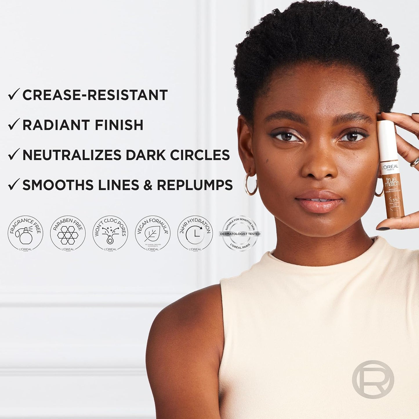 L’Oréal Paris True Match Radiant Serum Concealer, Brightening Under Eye Concealer Make Up with 1.5% Hyaluronic Acid and Caffeine, N6.5, 0.33 Oz