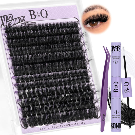 B&Qaugen Lash Clusters Kit 216PCS Lash Extension Kit 3D Eyelash Extension Kit 80D+100D 10-18 Mixed Wispy DIY Lash Extension Kit Voluem Thick Waterproof Lash Clusters Kit（80D+100D-D-10-18MIX）