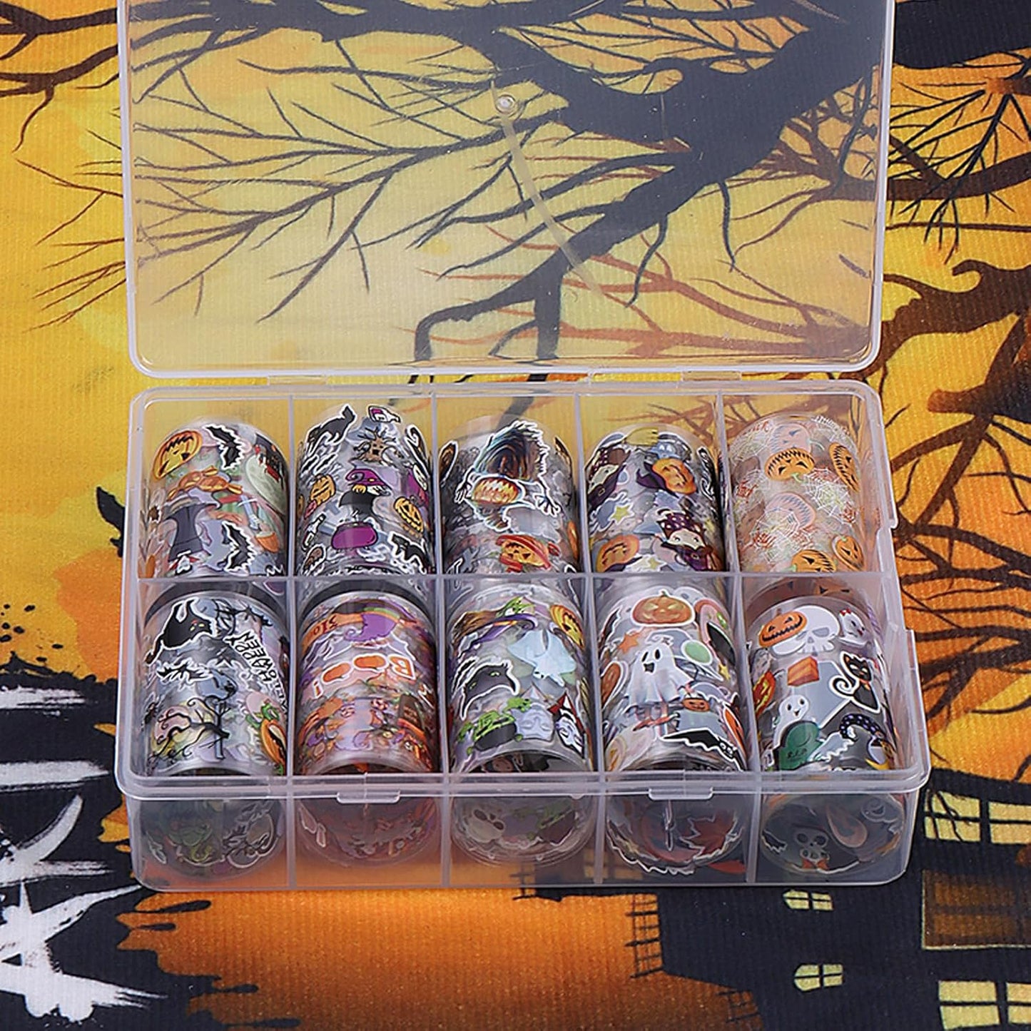 Halloween Nail Art Stickers Decals Pumpkin Ghost Skull Design Nail Accessories for Women and Girls Nail Decorations 10 Sheets Stickers for Halloween Party Decor