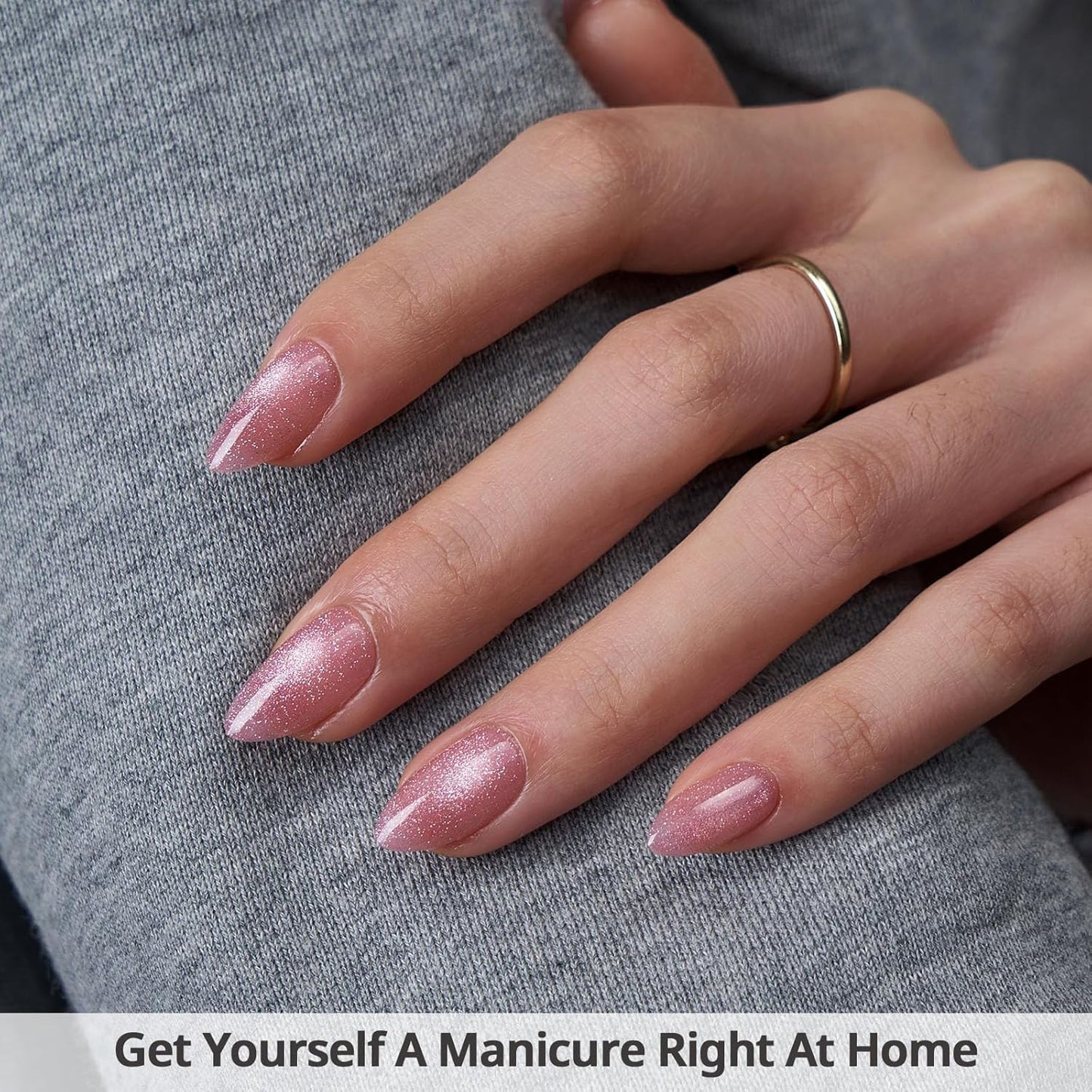 BTArtbox Press On Nails Short - Lamp-Curable Pink Cat Eye Almond Press On Nails with Glue for Women, Semi-Transparent Soft Gel Glue On Nails in 16 Sizes - 32 Stick On Nails Kit, Spring Charm