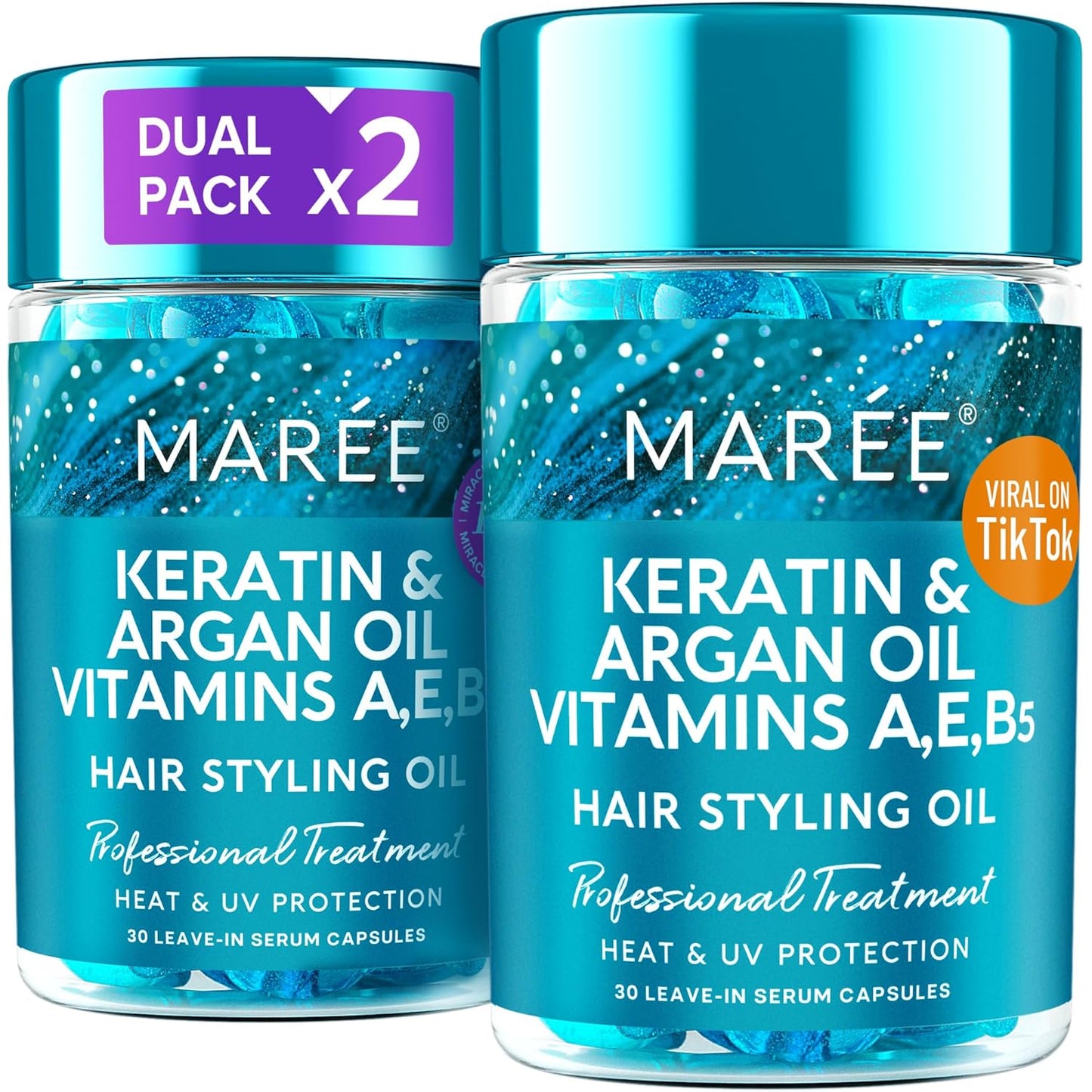 MAREE Hair Vitamins - Hair Oil for Frizzy - Keratin Styling Capsules 2 PACK with Jojoba & Argan Oil - Anti Frizz Serum for Women - Frizzy, Damaged, Dry - Sérum Gotas & Aceite Para el Cabello