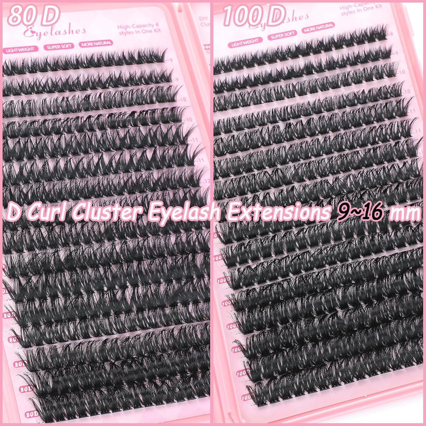 640 Pcs D Lash Clusters, Eyelash Clusters Individual Lash Extension Curl Fluffy Wispy False Eyelashes Extensions (Lash Clusters, 80D+100D 9-16mm)