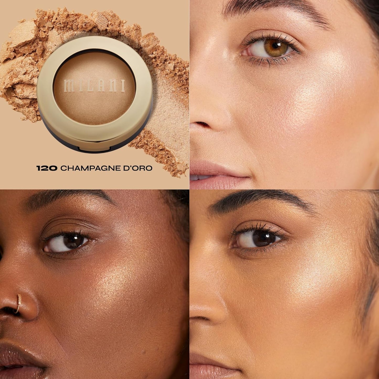 Milani Highlighter Makeup - Baked Contour Powder & Face Highligher, Made in Italy - Champagne D'Oro