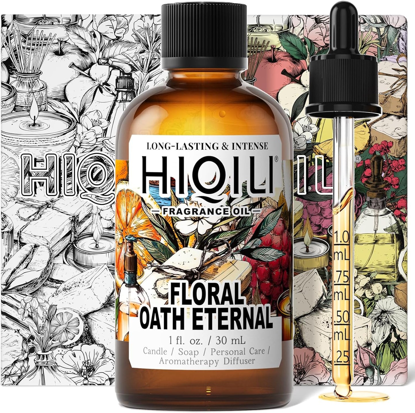 HIQILI Floral Oath Eternal Fragrance Oil, Jasmine & Peach Scents, Perfect for Soap & Candle Making, Essential Oil Diffusers, Skin and Body Scenting - 1 Fl Oz