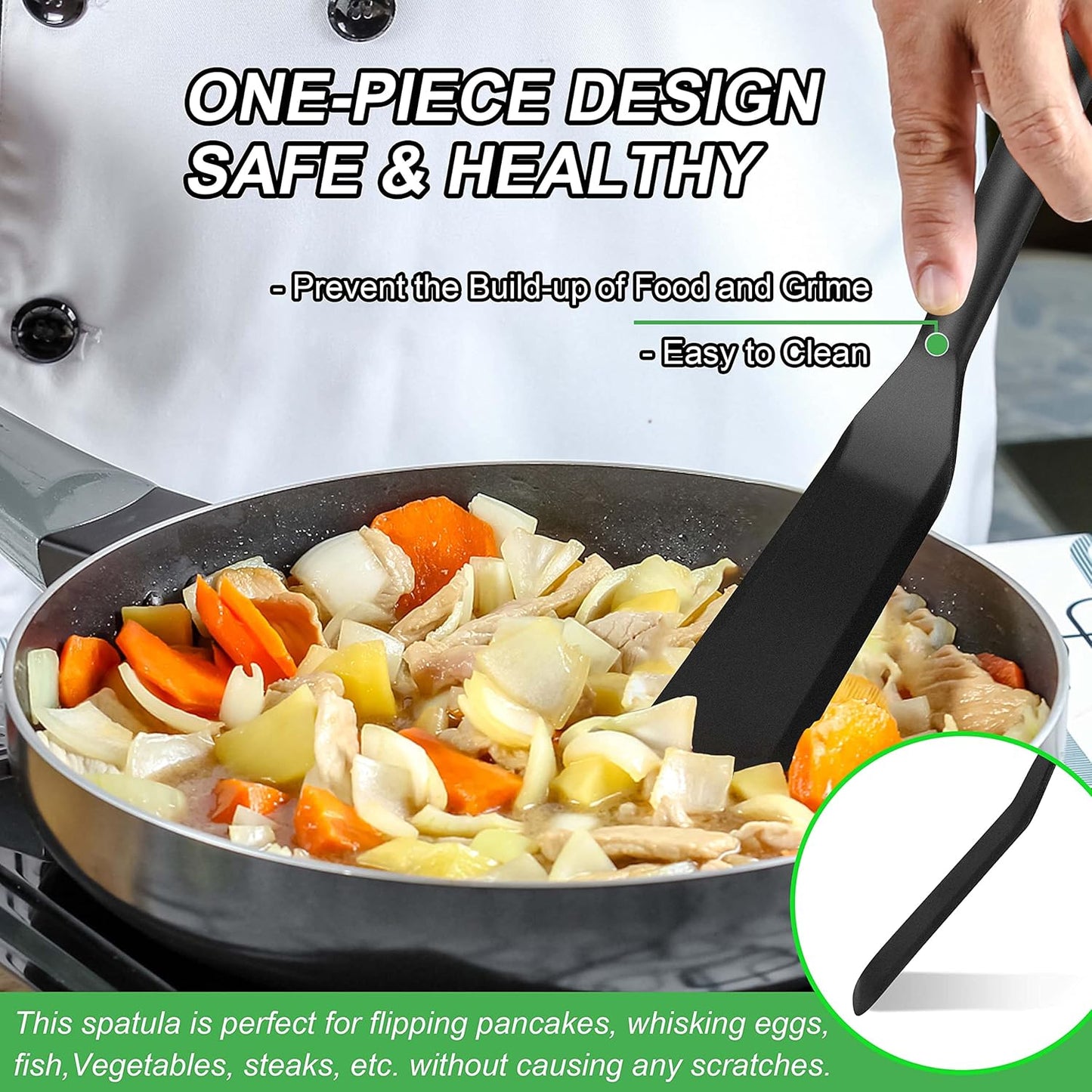 Anaeat Silicone Thin Spatula Set of 2 - Mini Brownie Serving Spatulas - Non Stick Spurtle Turner for Easy Cooking Eggs, Omelet, Pancake, Burgers, Pizza, Steak, Crepes, Heat Resistant & BPA Free