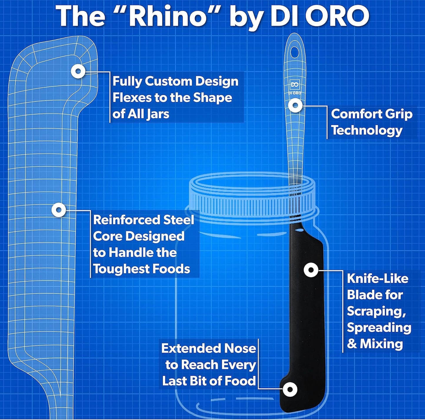 DI ORO Silicone Jar Spatulas for Scraping - Rubber Spatulas Silicone Heat Resistant - Kitchen Spatulas Nonstick Cookware Safe - Silicone Utensil Set for Blenders, Mixing, Baking, & Makeup (5pc, Black)