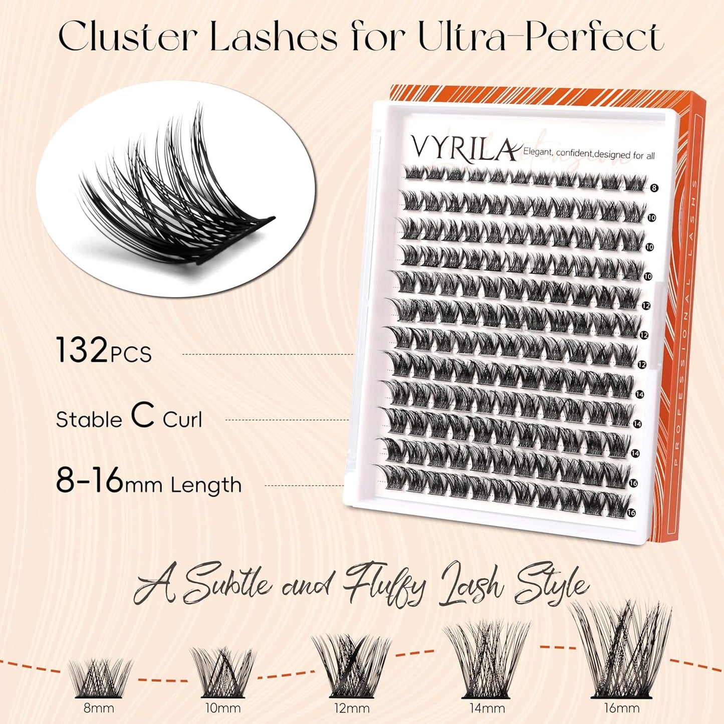 Lash Clusters DIY Lash Extensions, C Curl Individual Lashes Clusters Lashes Wispy Lash Extensions Natural Look Eyelash Clusters Mix 8-16mm(VOLUME-0.07C-8-16mm)