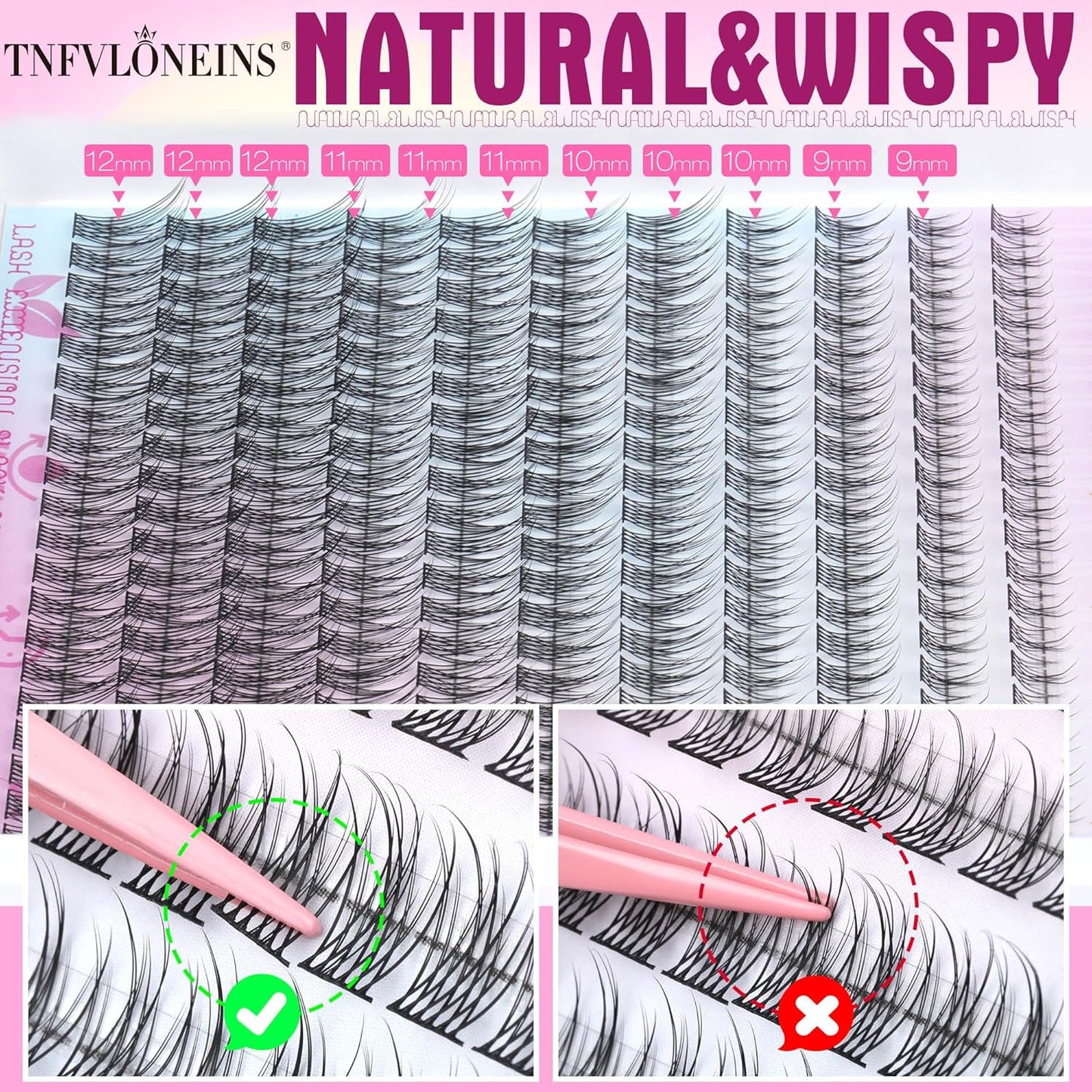 TNFVLONEINS Wispy Lash Clusters Kit 220Pcs Eyelash Extension Kit Natural Lash Extension Kit CC Volume Eyelash Clusters Short Individual Lashes Clusters 3D Eyelash Clusters Kit with Remover