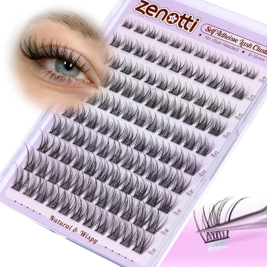 Self Adhesive Eyelash Clusters Natural Self Adhesive Lashes Cluster No Glue Eyelashes Press on Lashes Pre Glued Wispy Cluster Eyelash Extensions 8-16mm 120Pcs by zenotti