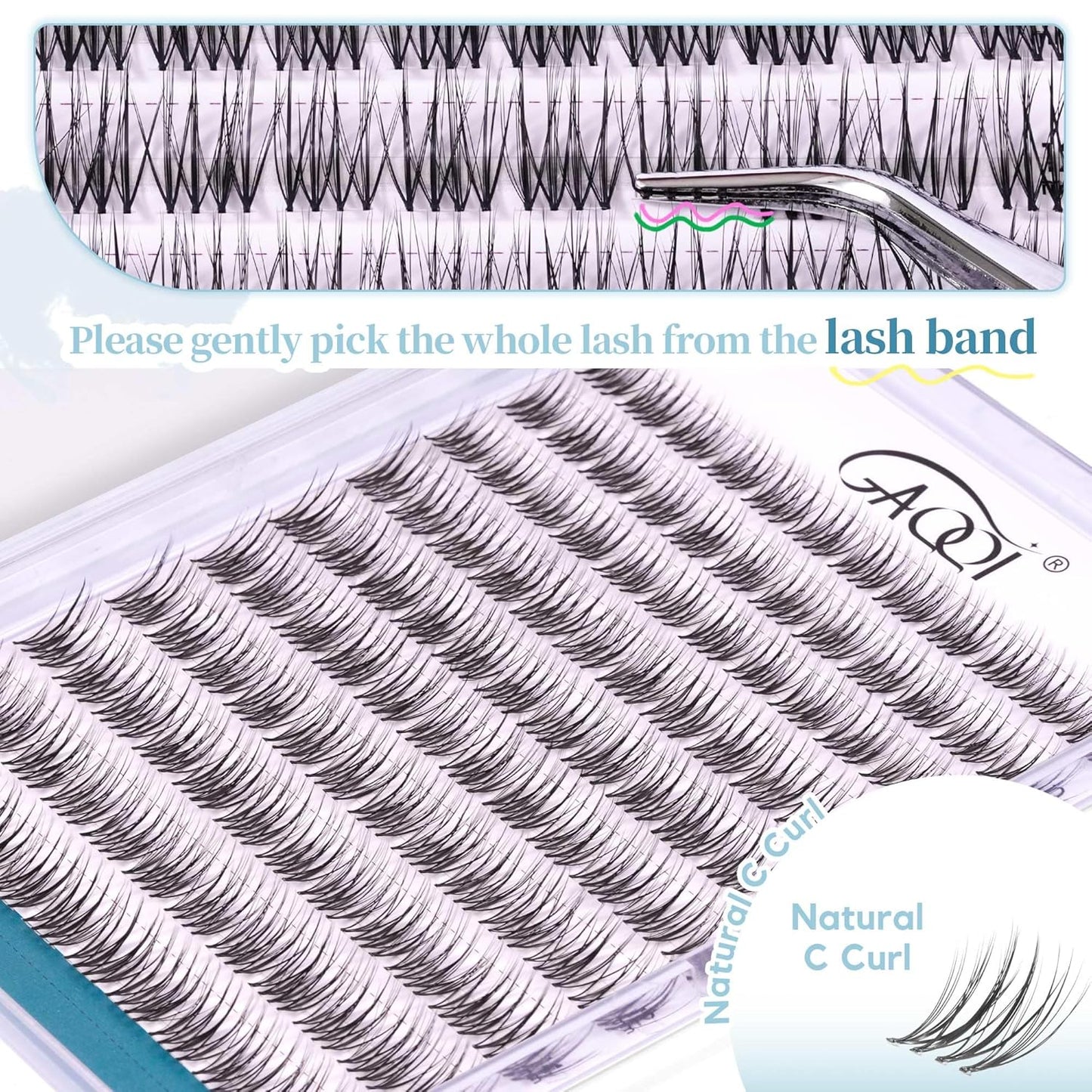GAQQI Lash Clusters Natural Eyelash Clusters Invisible Band, 10-14mm Individual Lashes 120PCS, Cluster Eyelash Extensions C Curl, Wispy Cluster Lashes Ultra-thin & Soft Clear Band (MUSE)