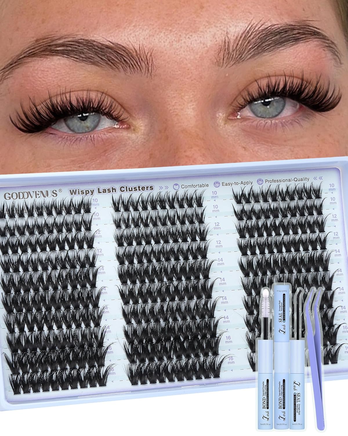 Wispy Lash Clusters Kit Natural Fairy Wet Eyelash Clusters Kit 300 Pcs Cluster Eyelash Extensions Kit for DIY Reusable Waterproof Individual Lash Extension (10-16mm CC Curl)