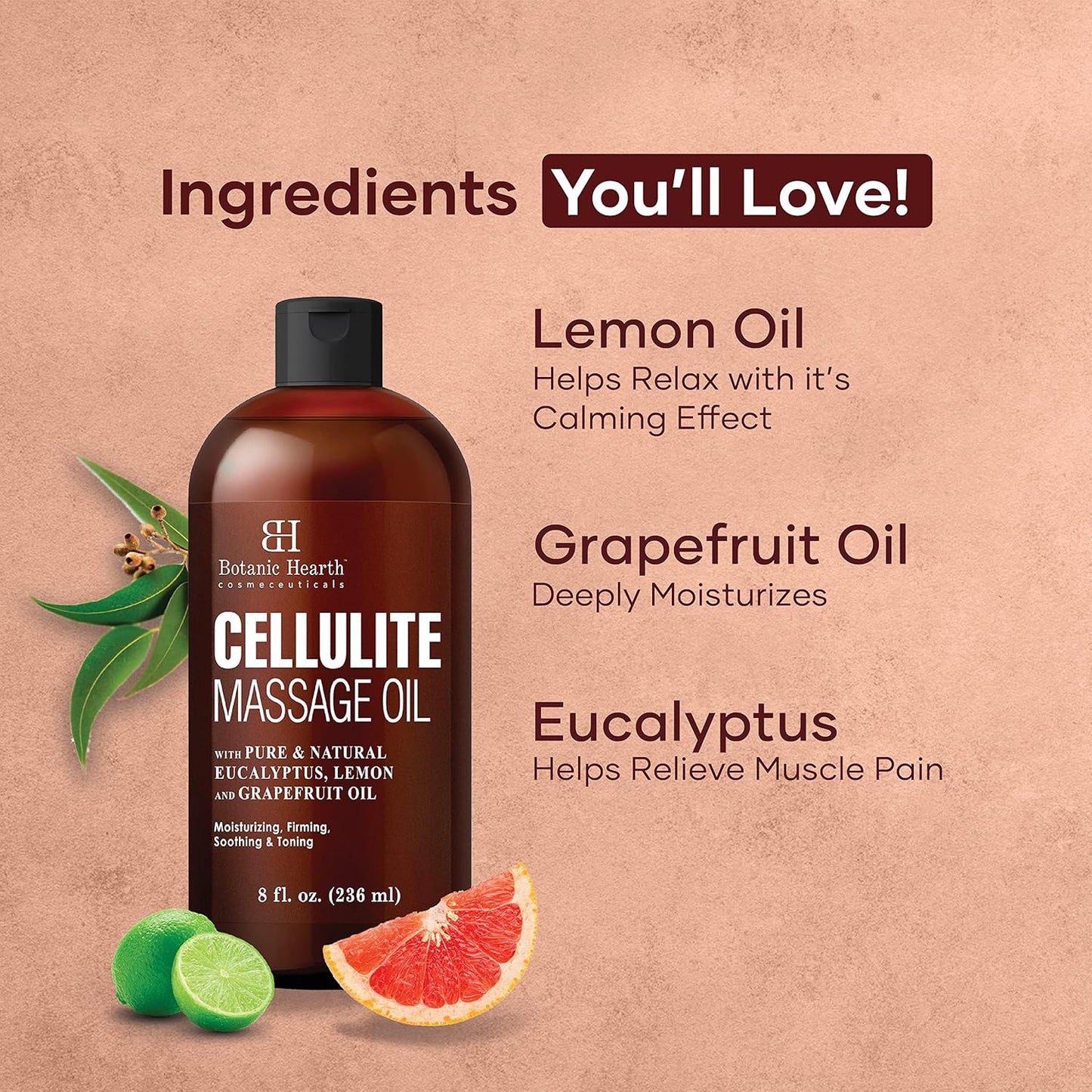 Botanic Hearth Anti Cellulite Massage Oil | Cellulite Oil for Thighs and Butt Firming | Unique Blend of Massage Essential Oils | Improves Skin Tone, Skin Firmness & Tightness | 8 Fl Oz