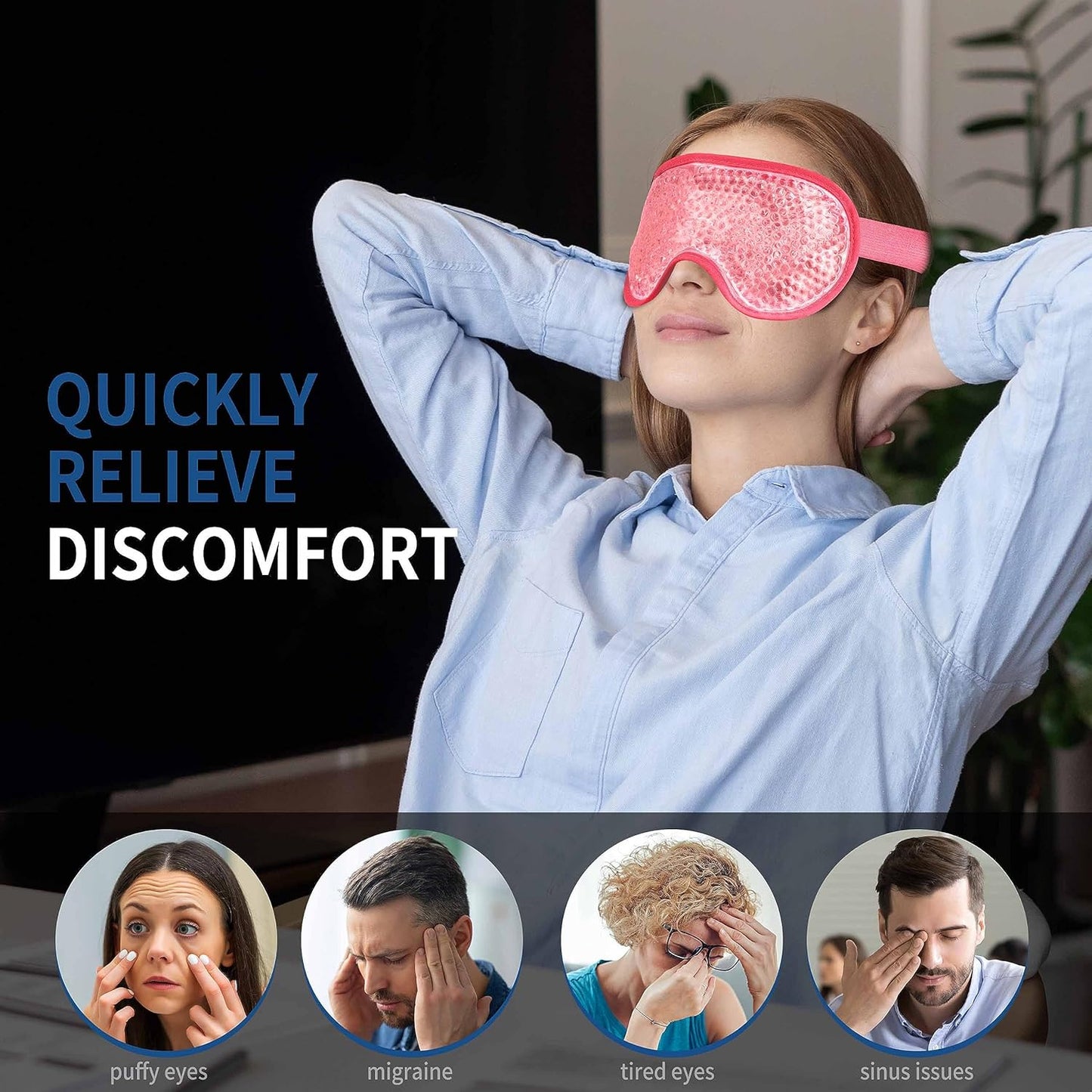 Cooling Eye Mask with Gel Bead, Reusable Cold Compress Ice Pack Sleeping Eye Cooling Pads for After Eyelid Surgery, Puffiness, Puffy Eyes, Headache, Migraine Relief (Red)