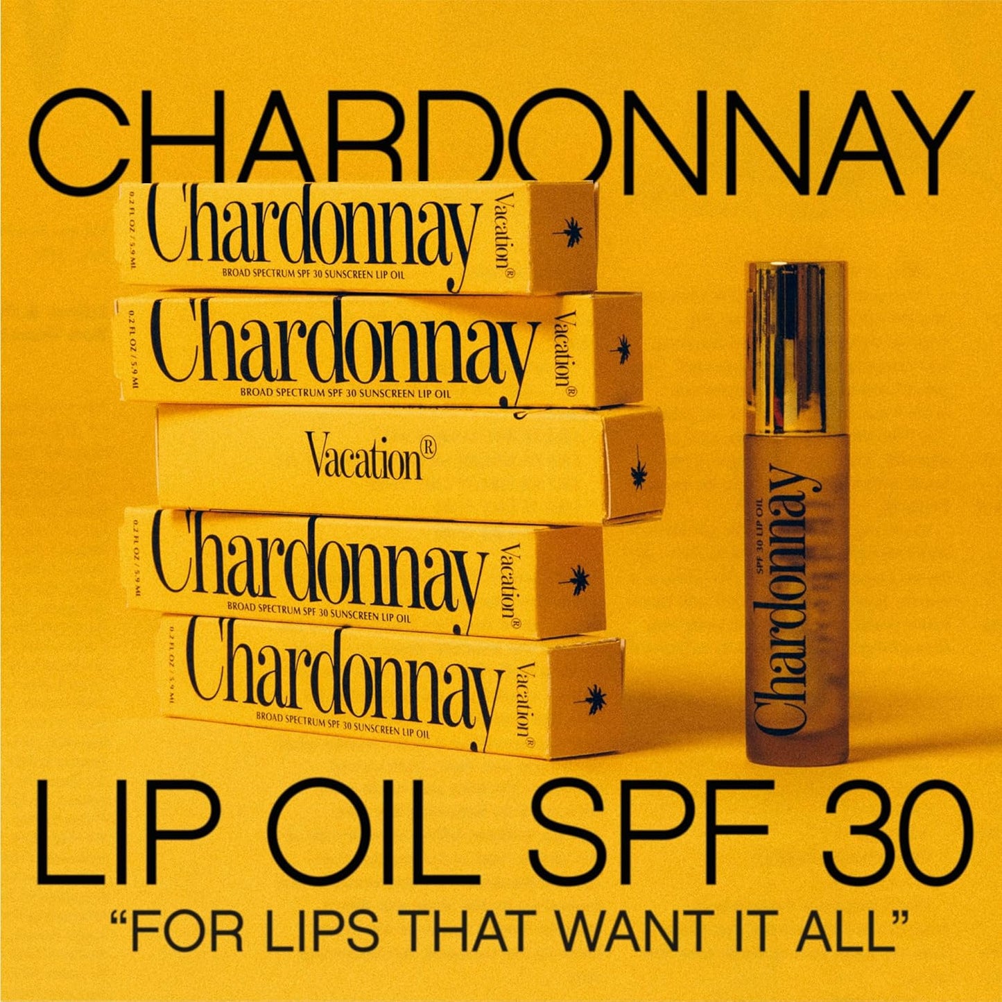 Vacation Chardonnay Lip Oil SPF 30, Sunscreen for Lips, Hydrating Lip Oil, Caramel Vanilla Flavored Lip Gloss, Clear Plumper, Non-Sticky Lip Balm with SPF 30, Vegan, 0.2 Fl. Oz.