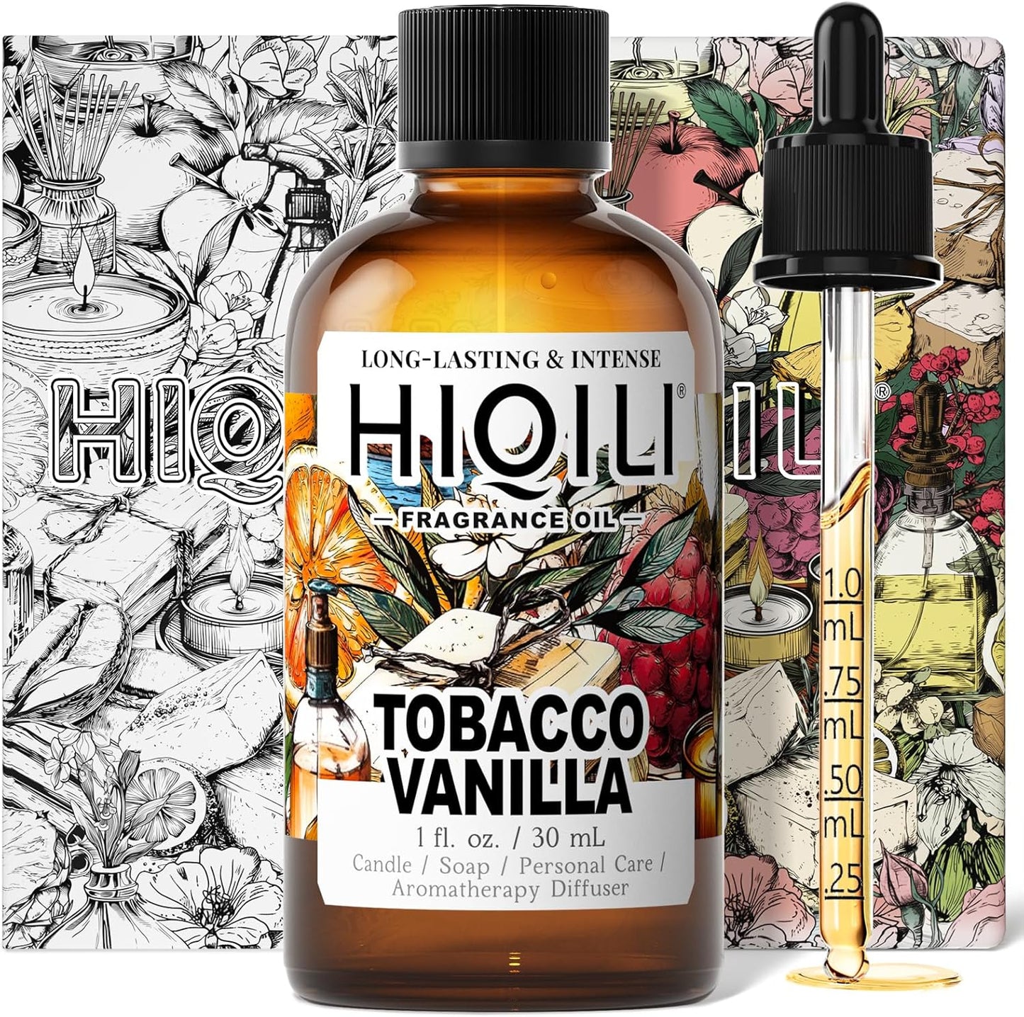 HIQILI Tobacco Vanilla Fragrance Oil for Diffuser, Inspired by T.Ford Tobacco Vanille, DIY Soap, Candle, Perfume Making, Long Lasting Rich & Spicy Scents - 1 Fl Oz