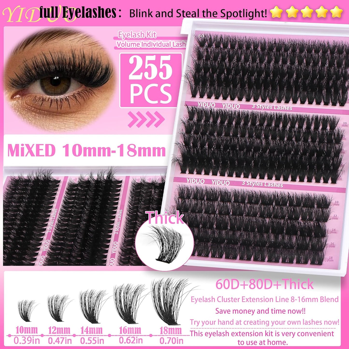 Lashes 7 style Mixed C-Curl False Eyelashes Extensions Clusters Lashes Kit Gift Packs 835Pcs with Bond&Seal Faux Mink Individual Lash Wholesale Pack DIY Individual Fake Eyelashes Box