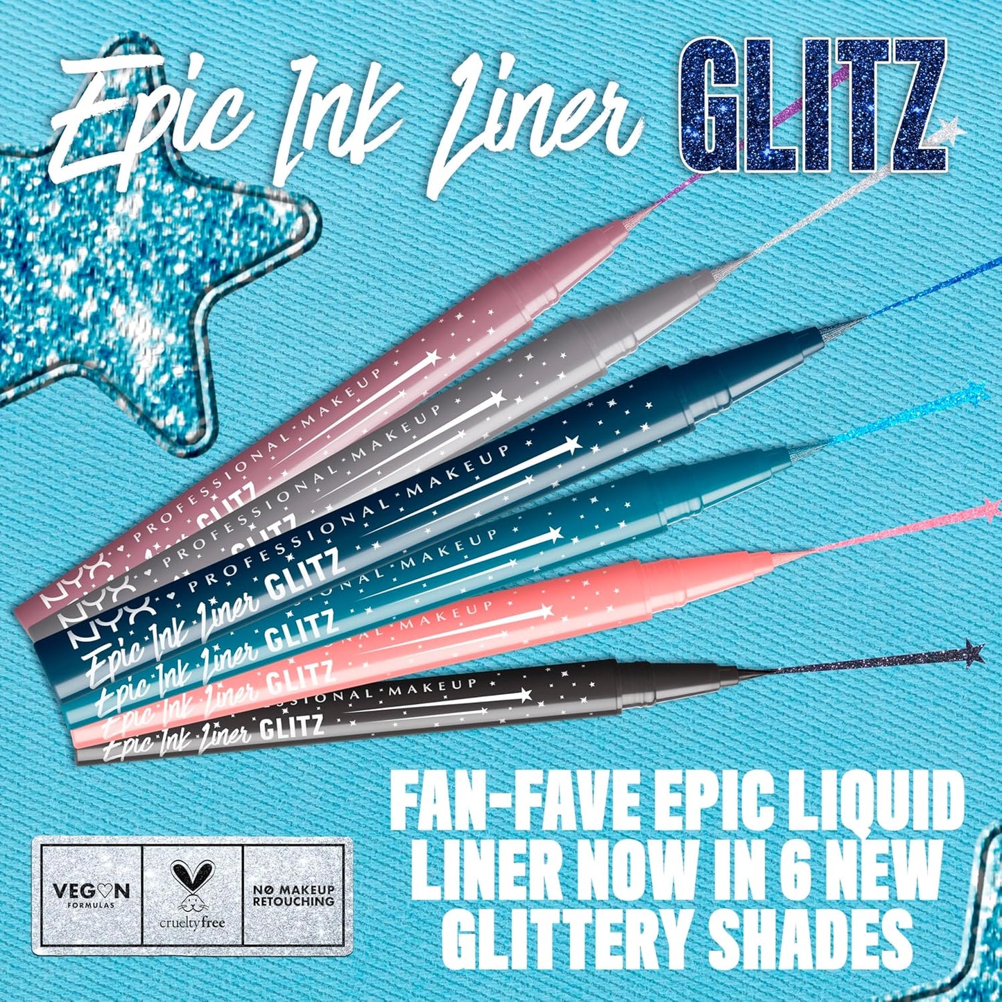 NYX PROFESSIONAL MAKEUP Epic Ink Glitz Liner, Waterproof Metallic Liquid Eyeliner with Vegan Formula - Denim Dazzle (Shimmer Deep Navy)