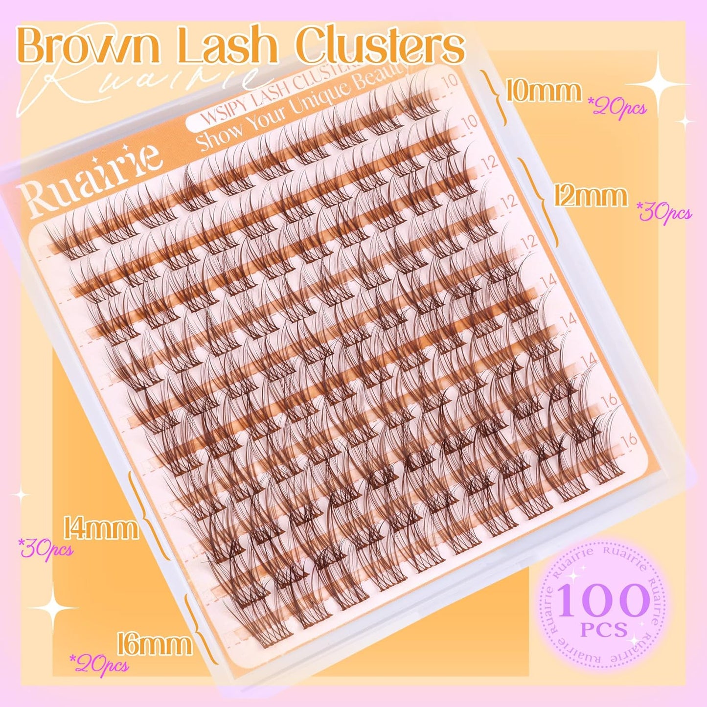 Brown Lash Clusters Wispy Eyelash Clusters Natural Cluster Lashes 100Pcs C-Curly Eyelashes Cluster with Thin Band Cluster Eyelash Extensions 10-16mm DIY Individual Lash Clusters by Ruairie