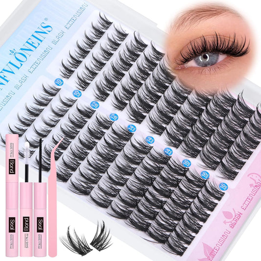 Manga Lash Clusters Kit Natural Lash Extension Kit Wispy Eyelash Extension Kit Soft Eyelash Clusters Anime Individual Lashes Kit Cluster Eyelash Extensions with Bond and Seal and Tweezers TNFVLONEINS