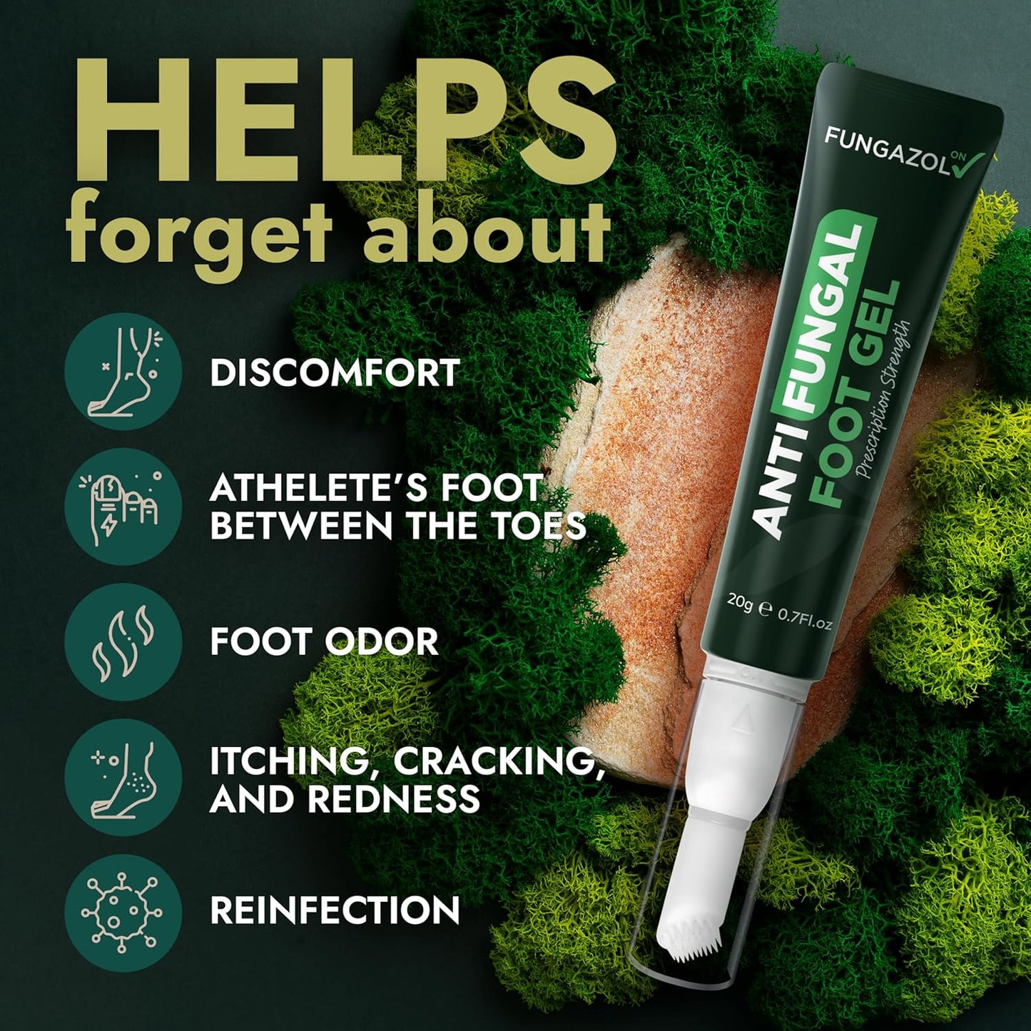 Tea Tree Oil Antifungal Foot Gel | Relieves Jock Itch, Athlete’s Foot & Ringworm | Soothes Itching & Burning | Moisturizes Dry, Cracked Feet | No-Touch Applicator | 1-Week Treatment Option | 20g