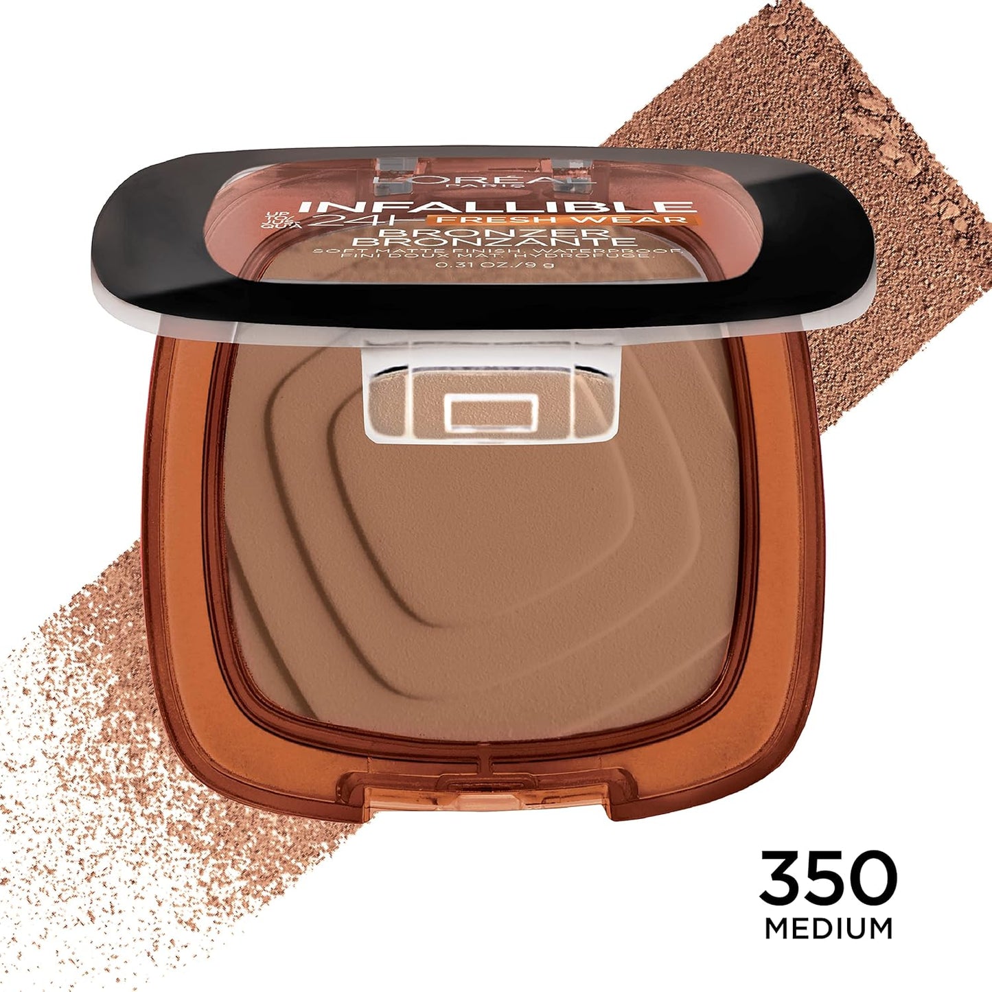 L'Oreal Paris Infallible Up to 24H Fresh Wear Soft Matte Longwear Bronzer. Waterproof, heatproof, Transfer, humidity and sweatproof, Medium, 0.31 oz