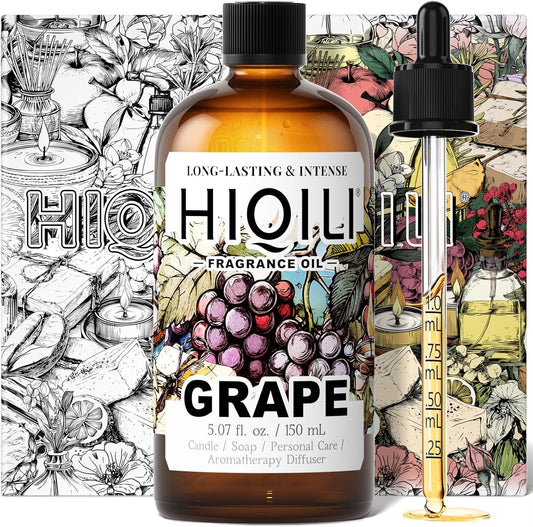 HIQILI Grape Fragrance Oil for Diffuser & Oil Burner, Fruity Scents for Making Candles, Hand Soap, Air Freshener, Long Lasting - 5.07 Fl Oz