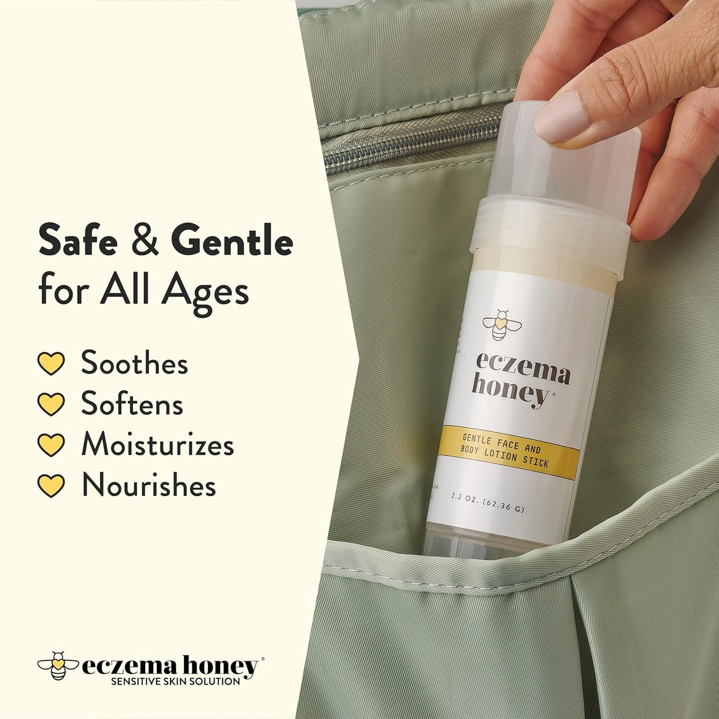 ECZEMA HONEY Gentle Face & Body Lotion Stick - Moisturizing Colloidal Oatmeal Hand Cream for Extremely Dry Skin - Eczema Lotion Helps Psoriasis, Dermatitis & More (2.2 Oz)