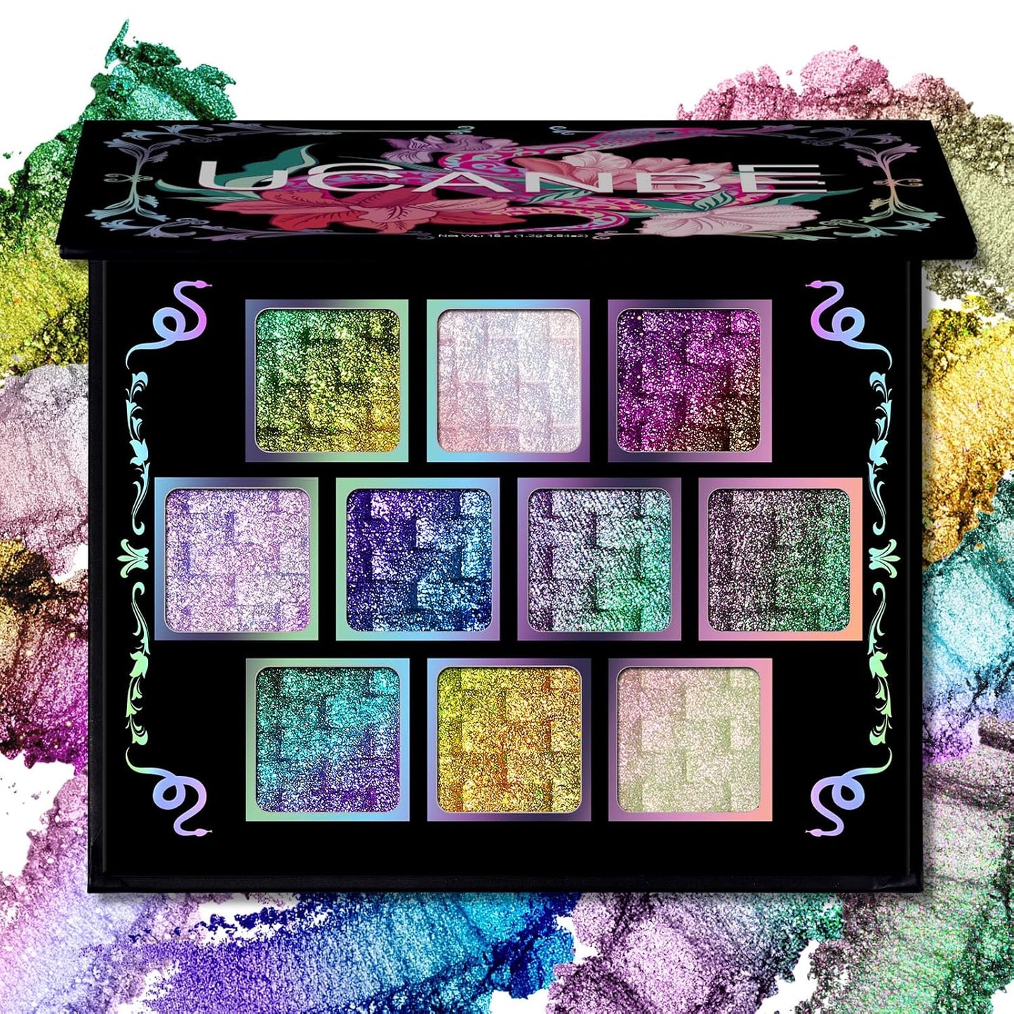 UCANBE Chameleon Multichrome Eyeshadow Palette, 10 Colors Shifting Chromatic Light-Reflecting Metallic Eye Shadow, Multi-Use Blendable Holographic Glitter Shimmer Eye Makeup Pallet (Solar Python)