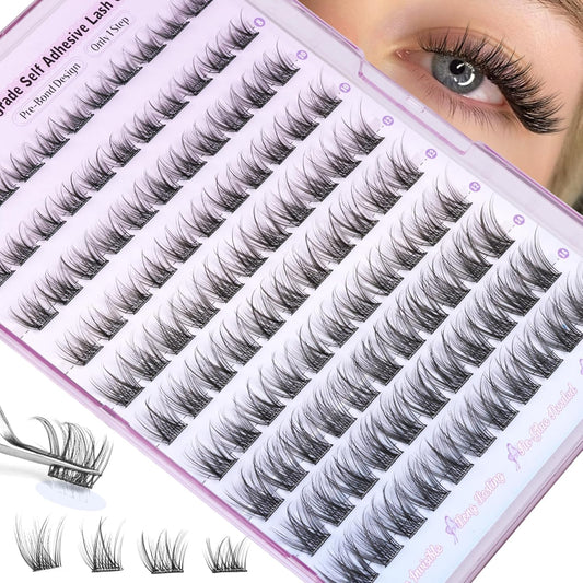 ALICE Self Adhesive Lashes Natural Look Self Adhesive Lash Clusters Wispy Reusable Press on Lashes Pre-Glue 8-14mm 120pcs C-Curly No Glue Needed Eyelashes