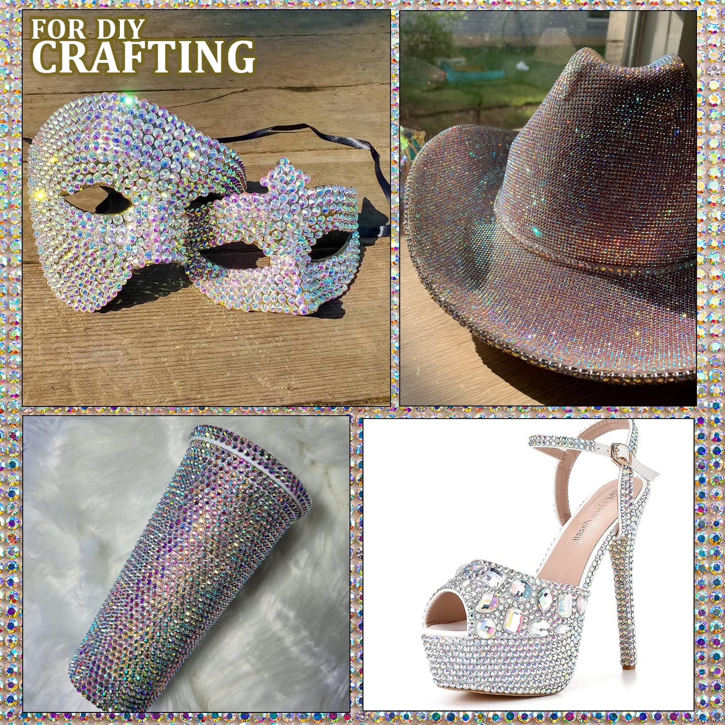 One Pack 2000 Pcs of Flatback Round AB Crystal Rhinestones 6 Sizes (1.5-6 mm) with Nail Art Rhinestone Picker Pencil and Tweezer for DIY and Salon Use