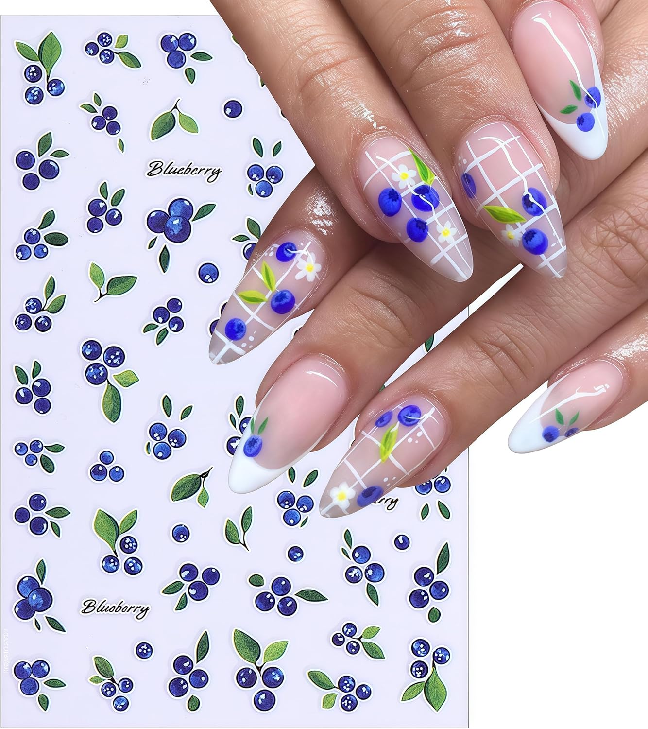 Summer Fruit Nail Art Stickers 3D Self-Adhesive Lemon Strawberry Blueberry Summer with Flower Design Decals Cute Fruit Sticker for Nails Women DIY Manicure Decorations 8 Sheets