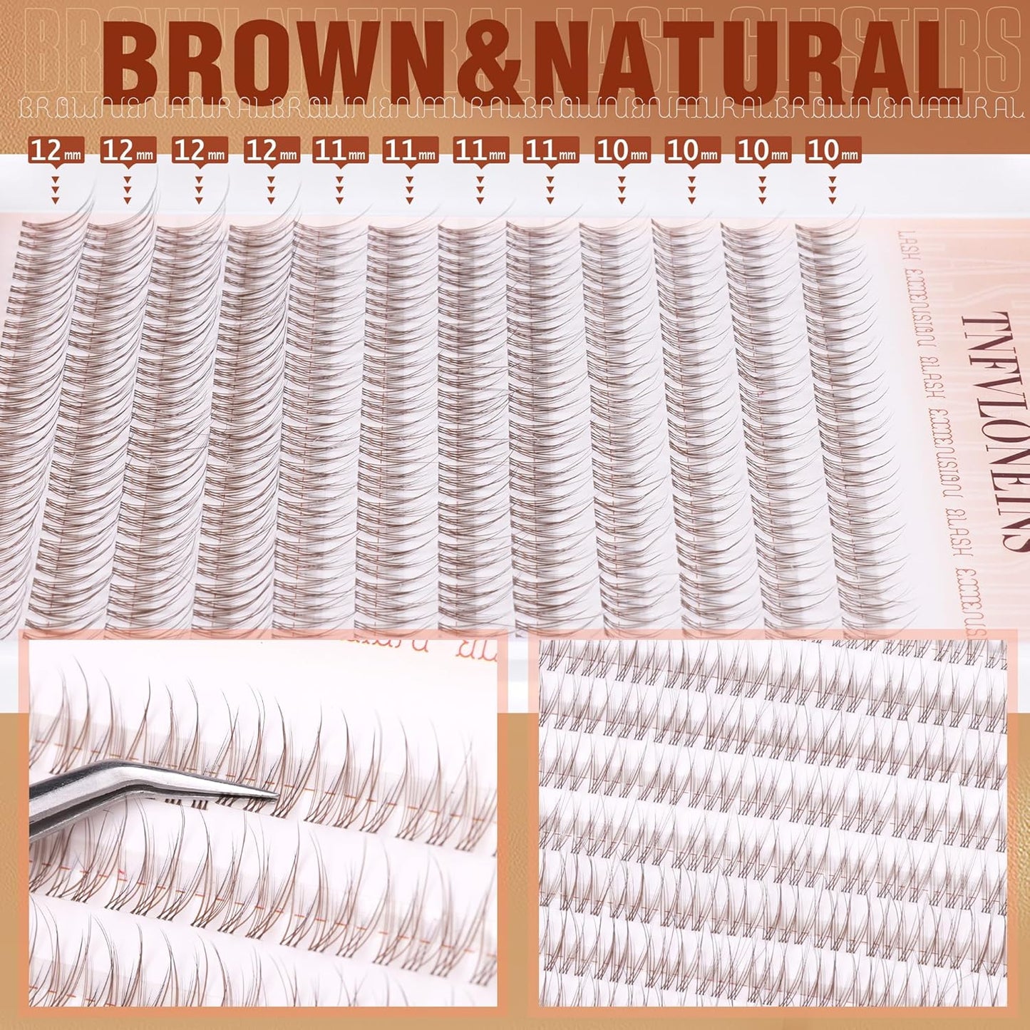 TNFVLONEINS Brown Lash Clusters Natural Cluster Eyelash Extensions Wispy Individual Lashes Extension 10-12MM Short Eyelash Clusters Natural Look CC Curl DIY Lash Extension