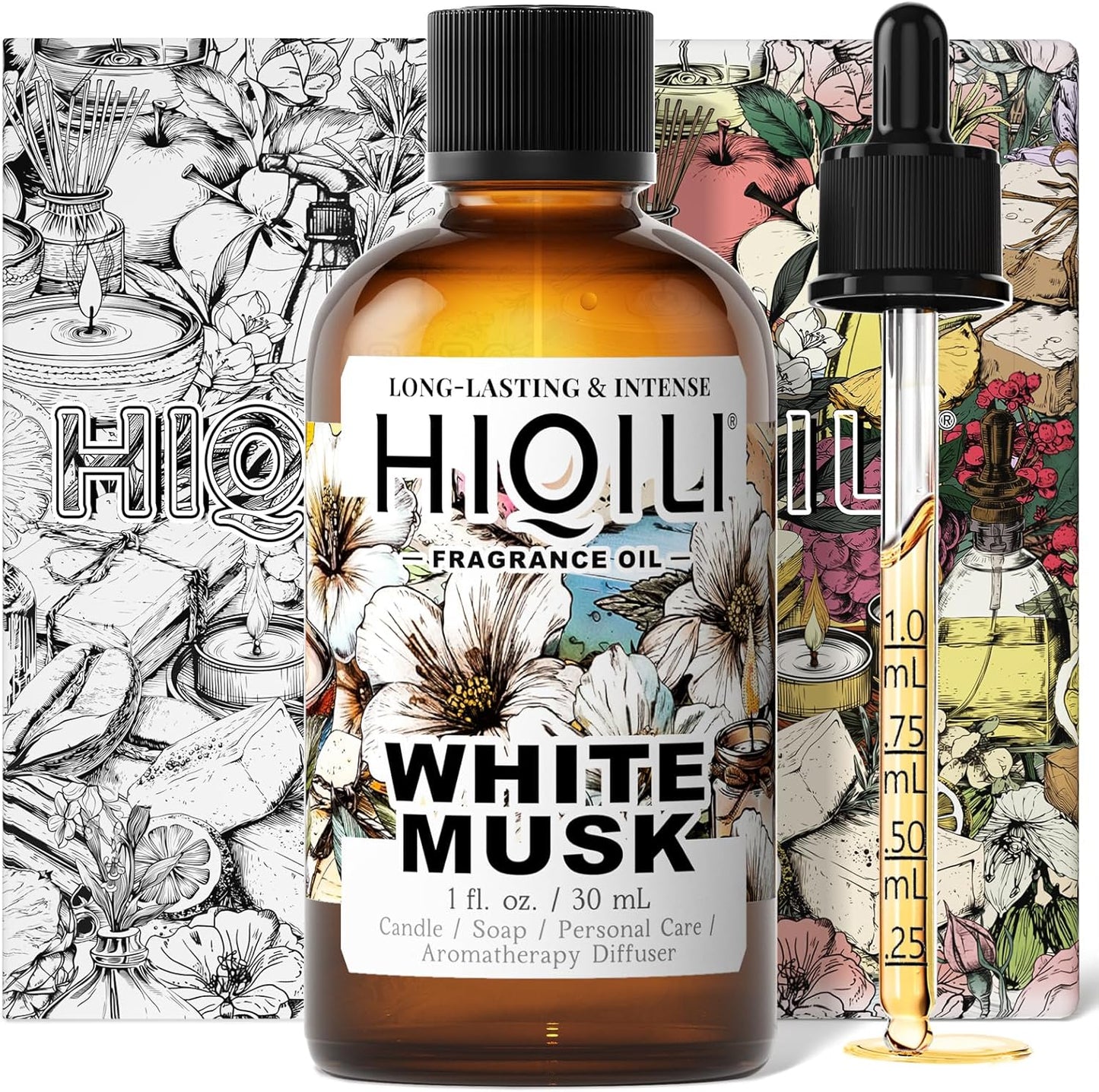 HIQILI White Musk Fragrance Oil, Candle Scents for Candle Making, Soap Making Supplies, Musk Perfume for Women, for Diffuser Use - 1 Fl Oz