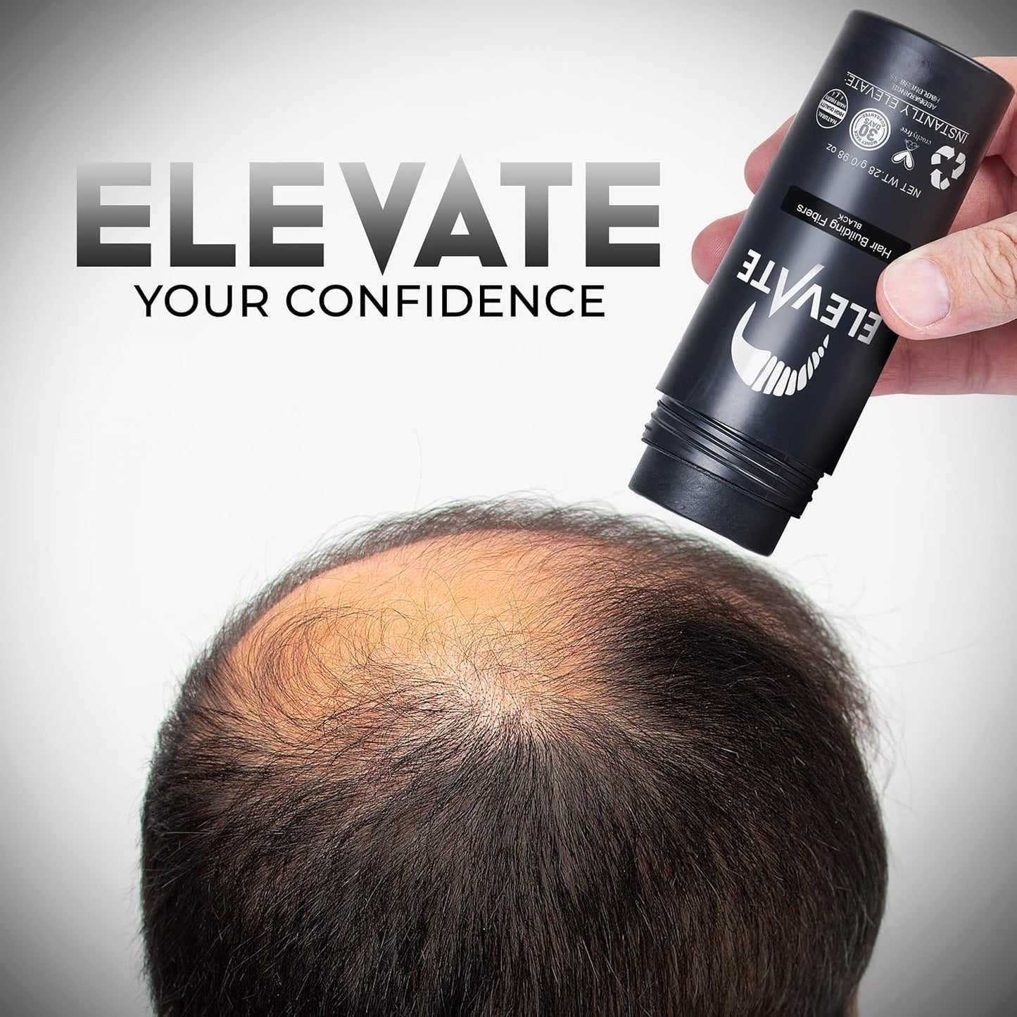 ELEVATE Hair Fibers for Thinning Hair Large Size 40g Bottle - 100% Natural Undetectable Keratin Fibers to Instantly Fill in Thinning Balding Loss Area Fuller in 30 Seconds Men & Women (Black)