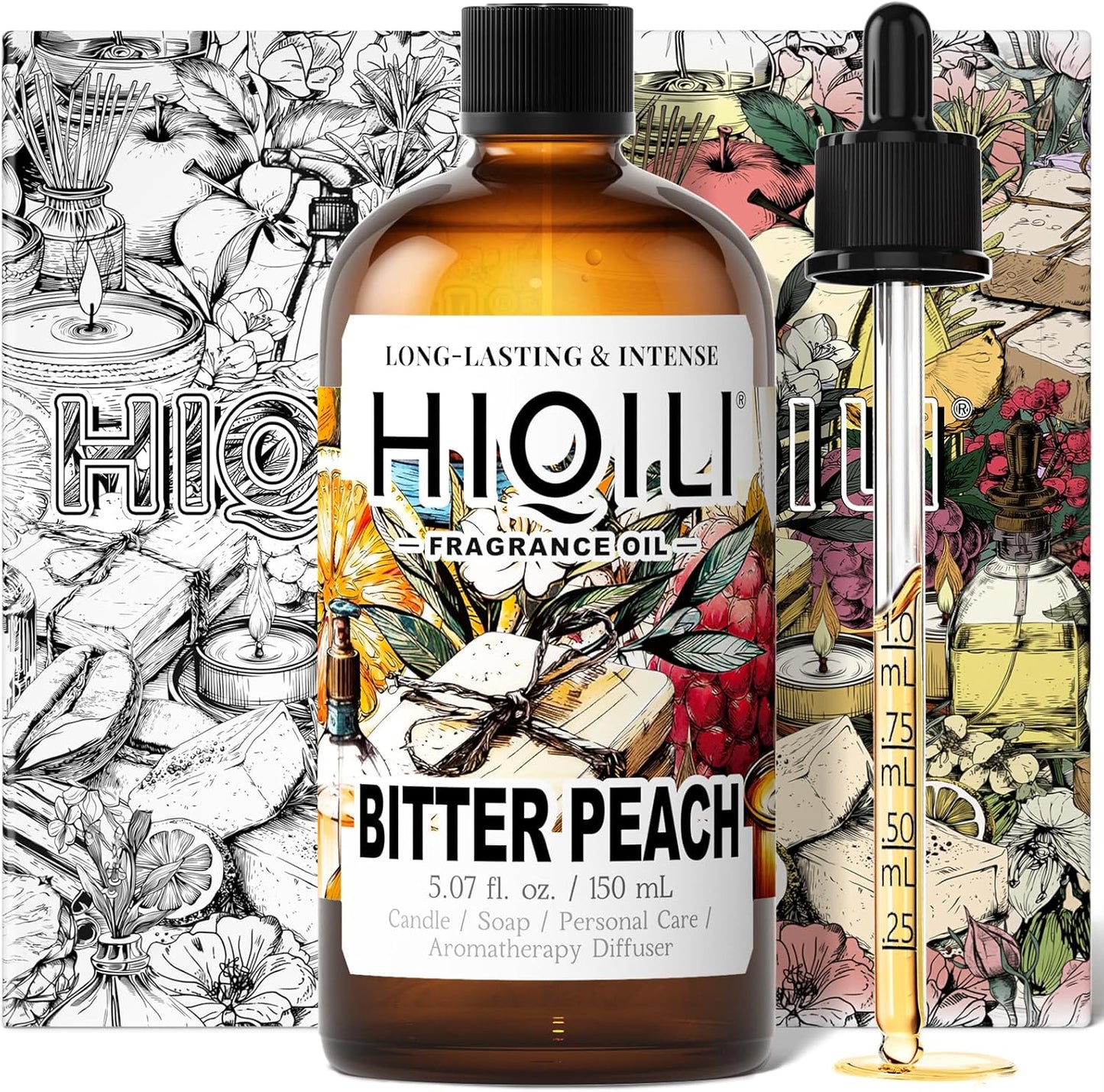 HIQILI Bitter Peach Fragrance Oil - for Candle, Soap & Sachets Bag Making, Inspired by T-F.rd Bitter-P.ch, for Home Diffuser, Add to Air Fresheners Spray - 5.07 Fl Oz