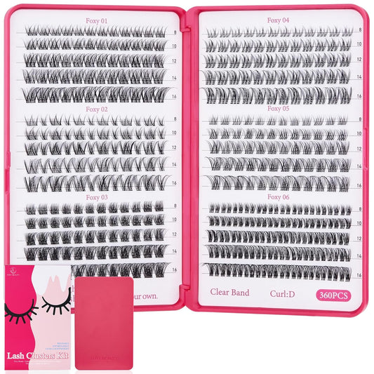 Lash Clusters Kit 432pcs Wispy Lashes Clusters Lash Clusters Clear Band Eyelash Clusters Natural Look Lash Extension Kit Invisible Band Lashes 0.07D