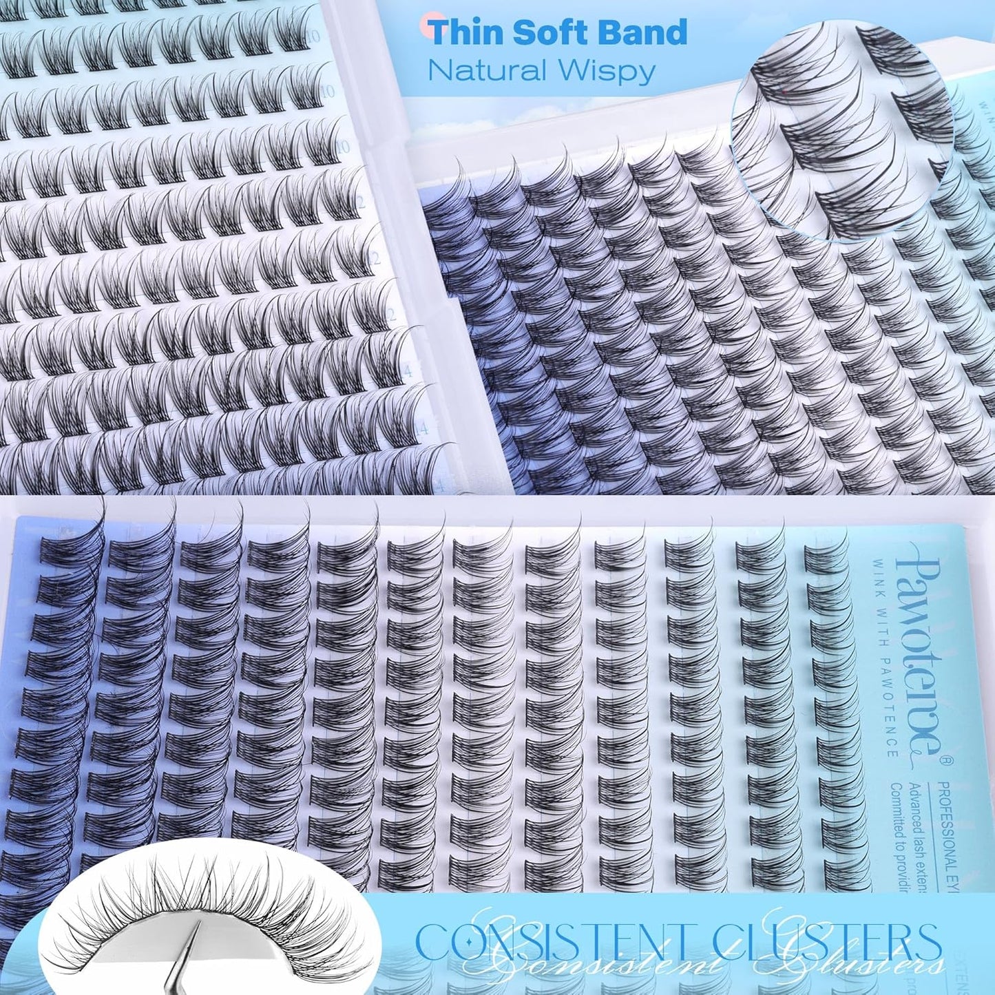 Pawotence Wispy Lash Clusters Natural Eyelash Clusters 8-16mm Cluster Eyelash Extensions 144pcs Fairy Individual Lashes Wispy Cluater Lashes Extension Natural Look