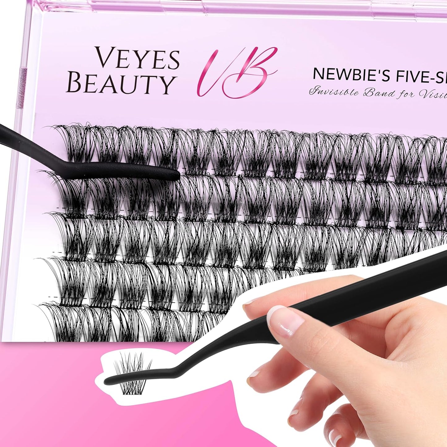 VEYESBEAUTY Lash Clusters Individual Eyelash Extensions Thin & Invisible Band DIY False Eyelashes for Self-application Newbie's Five-Second Series Wispy Lash Tray, Dreamy 10mm Single Length