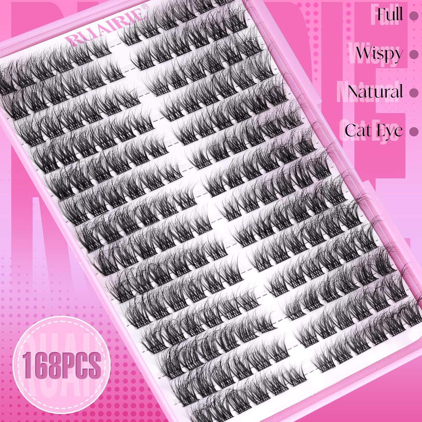 Ruairie Lash Clusters Wispy Eyelash Clusters Eyelash Extensions 168pcs Natural Individual Lashes D-Curly Cluster Lashes 8-16MM DIY Lash Extensions Left Right Eye Lash Clusters