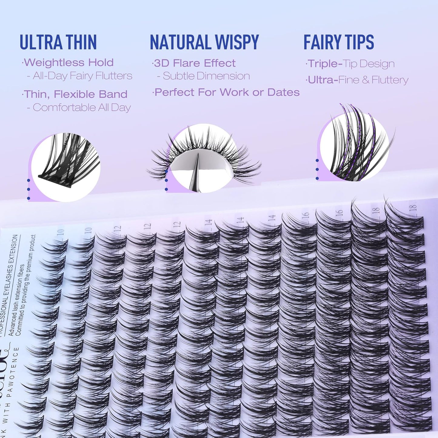 Pawotence Wispy Lash Clusters Natural Eyelash Clusters 10-18mm Fairy Lashes Cluster Eyelash Extensions 144pcs Anime Individual Cluster Lashes Wispy for DIY Lash Extension